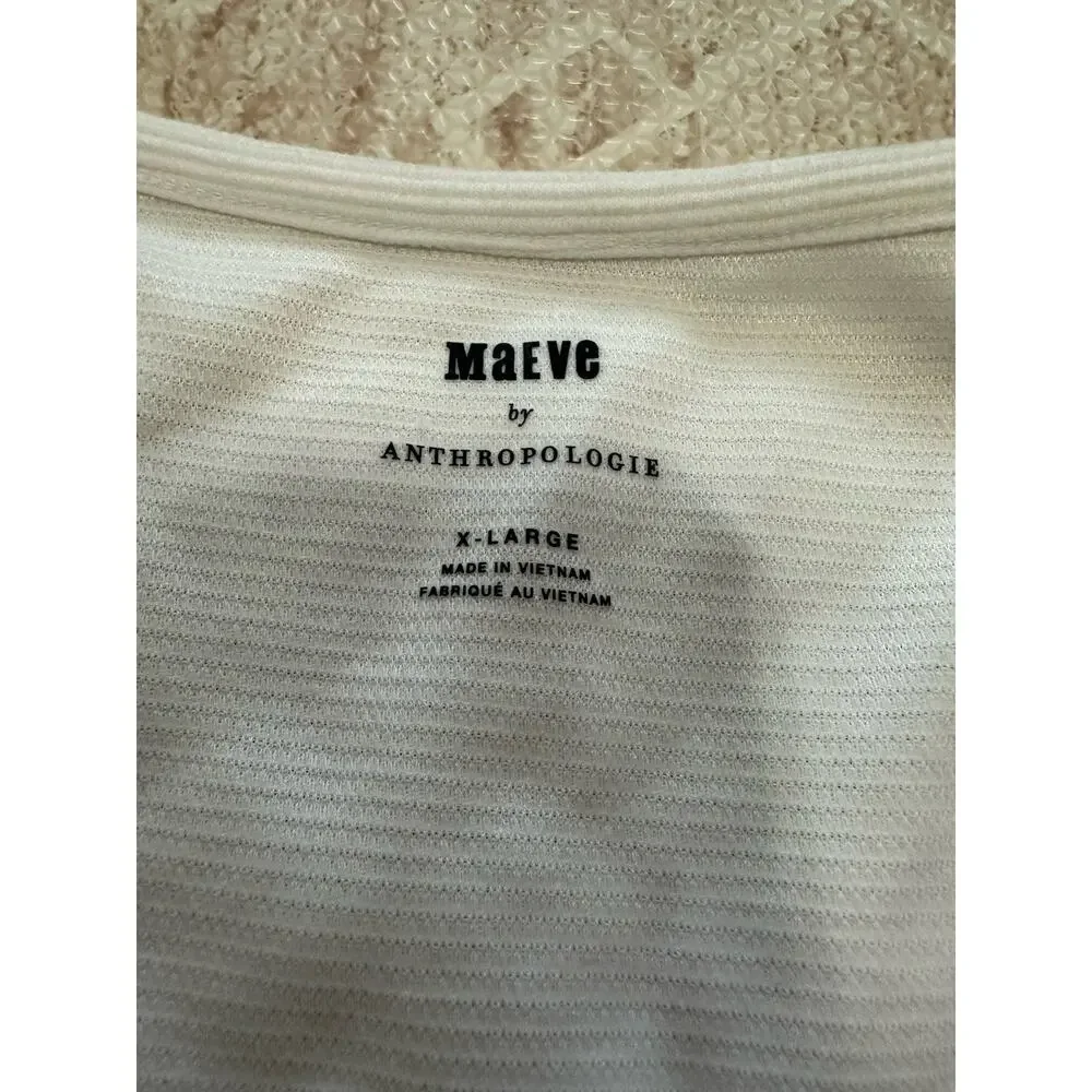 Maeve Anthropologie Top Women XL White Satin Sleeve Blouse Romantic Ribbed